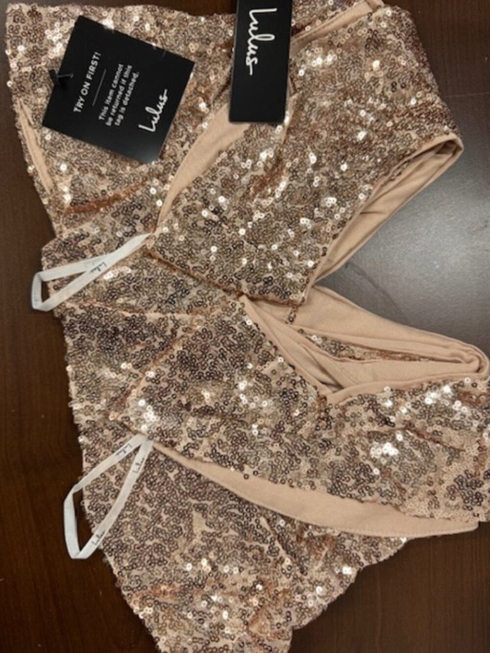 NWT Lulus Alicia Rose Gold Sequin Ruffled Two-Piece Dress (size S) - Picture 7 of 11